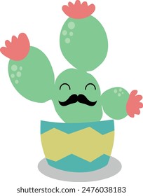 Flat isolated cute cactus. Cartoon cactus illustration vector.