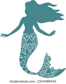 Flat isolated cute mermaid. Cartoon mermaid illustration vector.