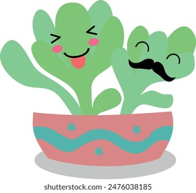 Flat isolated cute succulents. Cartoon succulents illustration vector.