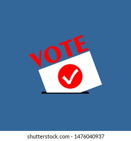 Flat isolated election vote sign. election vintage background. red VOTE text on a  white and blue background for election day and campaign