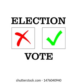 Flat isolated election vote sign. election vintage background. election background. election vote symbol with no and yes ticks