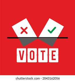 Flat isolated election vote sign. election vintage background. Vote word with highlight icon inside. Political election campaign logo. Applicable as part of the design of the badge. Flat vector illust