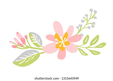 flat isolated flower on white background. Vector Spring scandinavian hand drawn nature illustration wedding design. For greeting card, print, children book