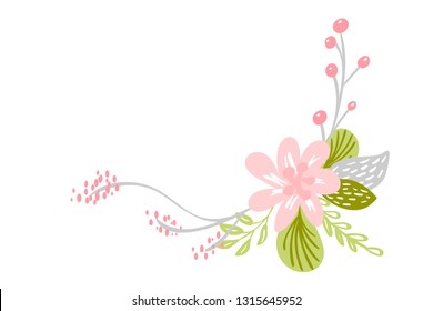 flat isolated flower on white background. Vector Spring scandinavian hand drawn nature illustration wedding design. For greeting card, print, children book