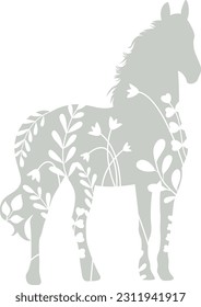 Flat isolated flowers horse. Cartoon horse illustration vector.