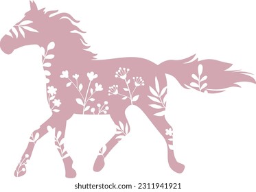 Flat isolated flowers horse. Cartoon horse illustration vector.