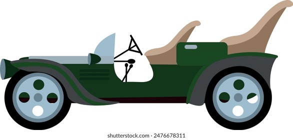 Flat isolated green retro car. Cartoon vintage car illustration vector.