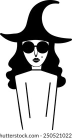 Flat isolated Halloween witch with glasses. Cartoon witch illustration vector.