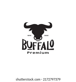 flat isolated head buffalo black vintage logo design vector graphic symbol icon illustration creative idea