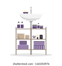Flat isolated illustration of a bathroom interior. A sink with a rack.