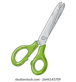 Flat isolated illustration of green scissors vector icon isolated on white background.