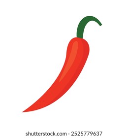 Flat isolated illustration of a red chili pepper with curved green stem.