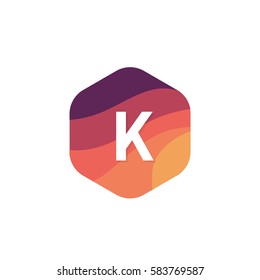 Flat isolated K letter logo hexagon shape sign company icon vector design