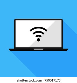Flat isolated laptop. Wi-fi icon.