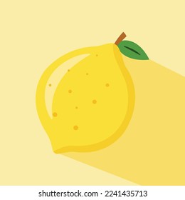 Flat isolated lemon fruit illustration on yellow background with shade. Cartoon juicy lemon for print.