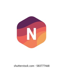 Flat isolated N letter logo hexagon shape sign company icon vector design