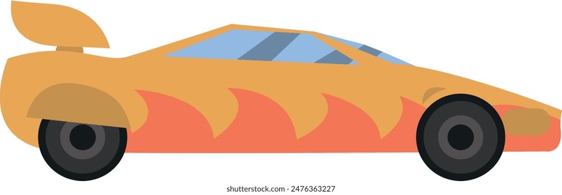 Flat isolated orange car. Cartoon race car illustration vector.