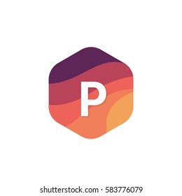 Flat isolated P letter logo hexagon shape sign company icon vector design