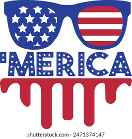 Flat isolated patriotic Merica sunglasses. 4th of july illustration vector.