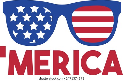 Flat isolated patriotic Merica sunglasses. 4th of july illustration vector.