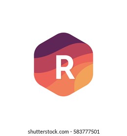 Flat isolated R letter logo hexagon shape sign company icon vector design