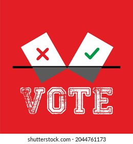 Flat isolated red election vote sign. election vintage background