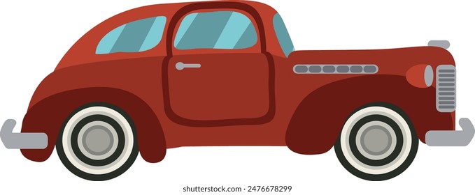 Flat isolated red retro car. Cartoon vintage car illustration vector.