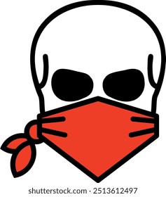 Crânio isolado plano em bandana. Vetor de ilustração de caveira de Halloween.