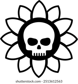Flat isolated skull sunflower. Halloween skull illustration vector.