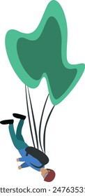 Flat isolated skydiver flying with a parachute. Cartoon parachutist illustration vector.