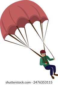 Flat isolated skydiver flying with a parachute. Cartoon parachutist illustration vector.