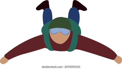 Paracaidista plano aislado volando con un paracaídas. Vector de ilustración paracaidista de dibujos animados.