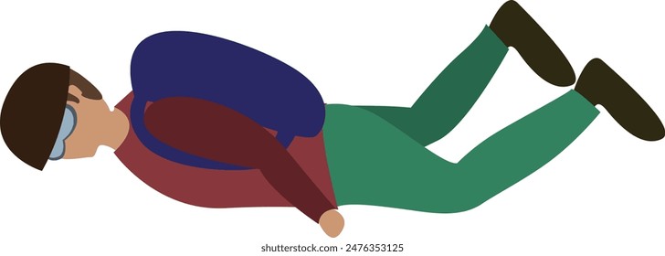 Flat isolated skydiver flying with a parachute. Cartoon parachutist illustration vector.