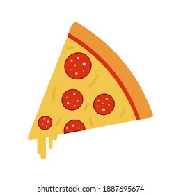 Flat isolated Slice of pepperoni pizza for web design