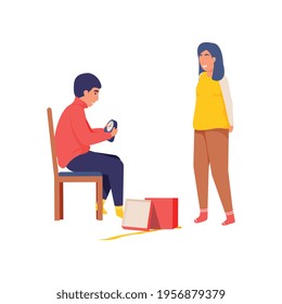 Personas sonrientes aisladas y planas con reloj y ilustración vectorial de caja abierta