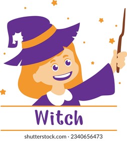 Flat isolated smiling witch. Cartoon witch illustration vector.