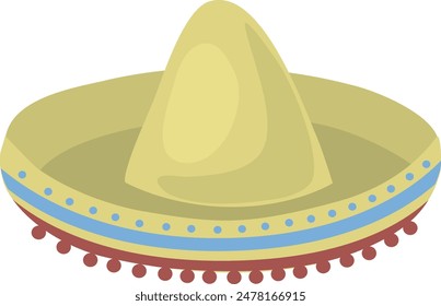 Flat isolated sombrero straw hat. Cartoon traditional Mexican hat illustration vector.