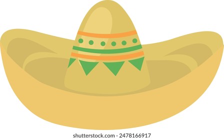 Flat isolated sombrero straw hat. Cartoon traditional Mexican hat illustration vector.