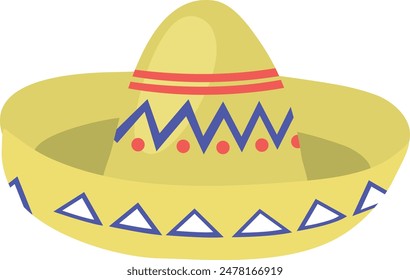 Flat isolated sombrero straw hat. Cartoon traditional Mexican hat illustration vector.