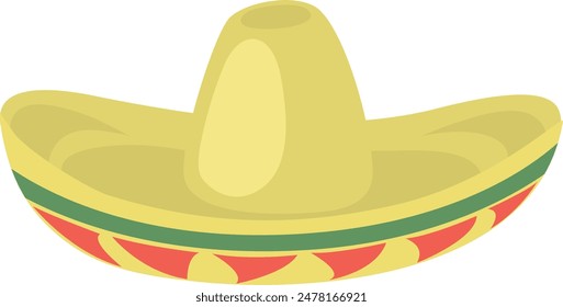 Flat isolated sombrero straw hat. Cartoon traditional Mexican hat illustration vector.