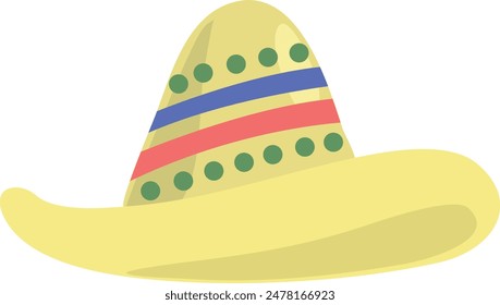 Flat isolated sombrero straw hat. Cartoon traditional Mexican hat illustration vector.