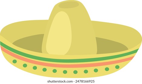 Flat isolated sombrero straw hat. Cartoon traditional Mexican hat illustration vector.