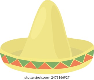 Flat isolated sombrero straw hat. Cartoon traditional Mexican hat illustration vector.