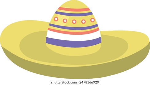 Flat isolated sombrero straw hat. Cartoon traditional Mexican hat illustration vector.