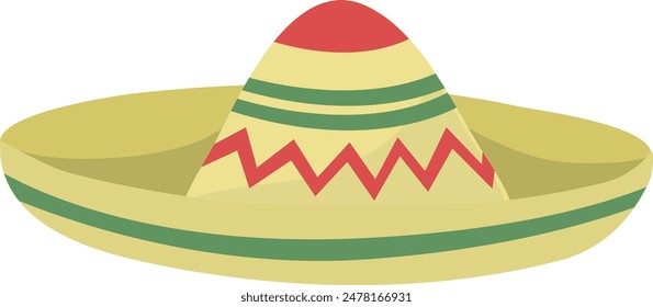 Flat isolated sombrero straw hat. Cartoon traditional Mexican hat illustration vector.