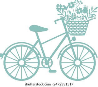 Bicicleta floral de primavera aislada plana. Ilustración vectorial de bicicleta retro.