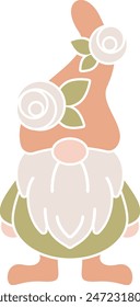 Flat isolated spring gnome. Floral gnome illustration vector.