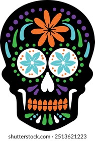 Cráneo de azúcar aislado plano. Vector de ilustración de cráneo mexicano.