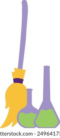 Flat isolated tches broom. Cartoon broomstick illustration vector.