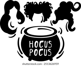 Flat isolated three witches. Cartoon witch cauldron illustration vector.